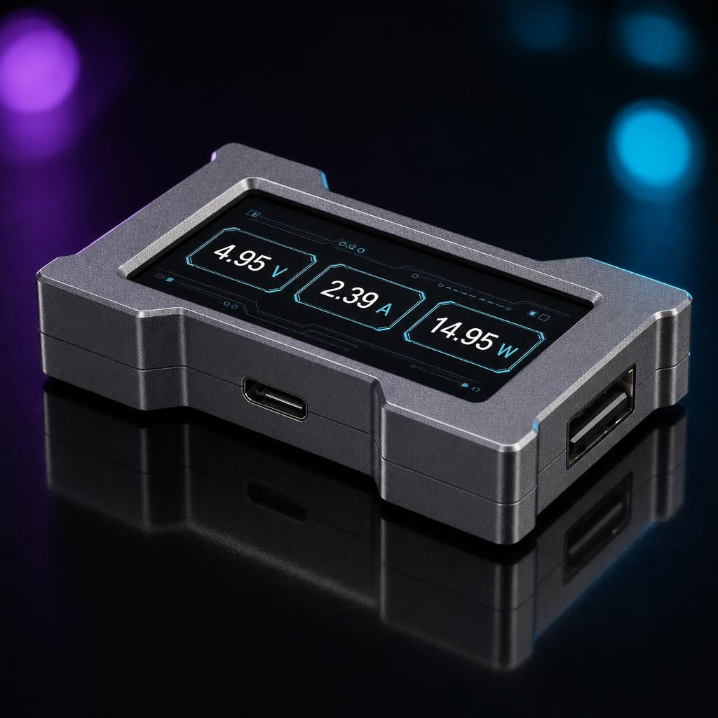 Hub USB Nyxel con pantalla de monitoreo, vista frontal