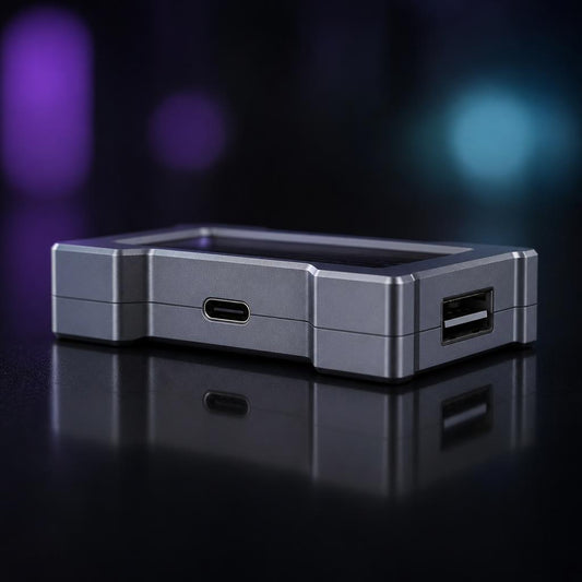 Hub USB Nyxel, perfil mostrando puertos USB-C y USB-A