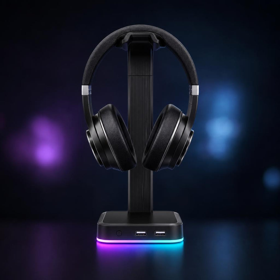 Soporte gamer para auriculares RGB, vista frontal